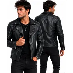 GENERICO - Casaca Biker para hombre cuero Sintetico Slim Fit