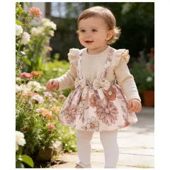 GENERICO - Vestido floral con tirantes para bebés crema