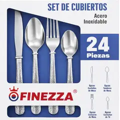 FINEZZA - SET DE CUBIERTOS 24 PIEZAS ACERO INOXIDABLE TEXTURA LABRADA