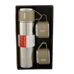 GENERICO - Set Termo Para Agua Caliente/fría + 3 Tazas de 500 ml Beige