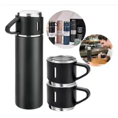 GENERICO - Set Termo Para Agua Caliente/fría + 3 Tazas de 500 ml Negro