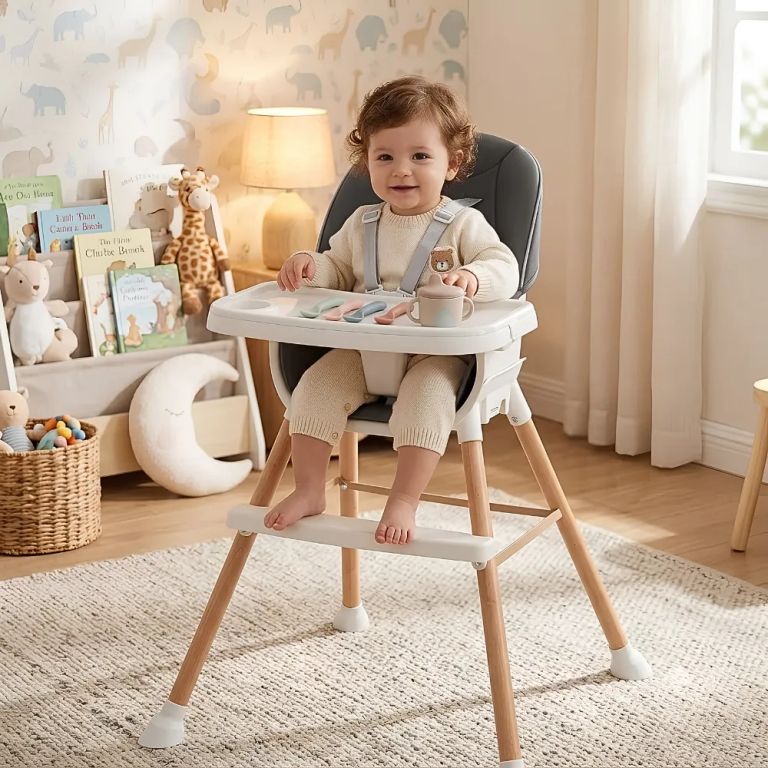 SILLA DE COMER DE MADERA PARA BEBES 5 EN 1 DE LUJO GRIS