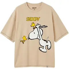 SNOOPY - POLO OVERSIZE MUJER MANGA CORTA BEIGE