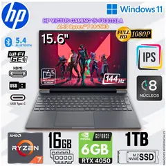 HP - Laptop Gamer VICTUS 15-FB3013LA 15.6" FHD AMD Ryzen™ 7 8845HS RTX™ 4050 16GB DDR5 1TB SSD BF9V4LA