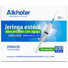 ALKHOFAR - Jeringa Estéril De 3mL Aguja 21G X 1 1/2 Por 100 und -