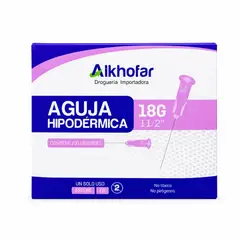 ALKHOFAR - AGUJA HIPODERMICA ESTÉRIL 18 x 1 1/2” CAJA POR 100 UND -