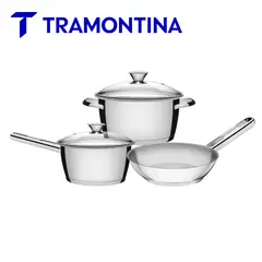 TRAMONTINA - Juego de Ollas Acero Inoxidable 5 Piezas