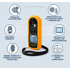 GENERICO - Mini Anemómetro Digital Medidor de Velocidad del Viento y Temperatura LCD Retroiluminado 0-30 ms