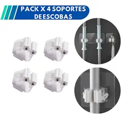 GENERICO - Pack x4 Soporte Organizador Adhesivo Multiusos para Escoba y Trapeador - Blanco