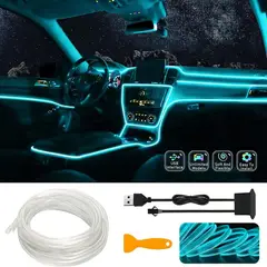 ELMEJORPRECIO - Tira Luz Led Para El Interior Auto Iluminación Con USB Celeste