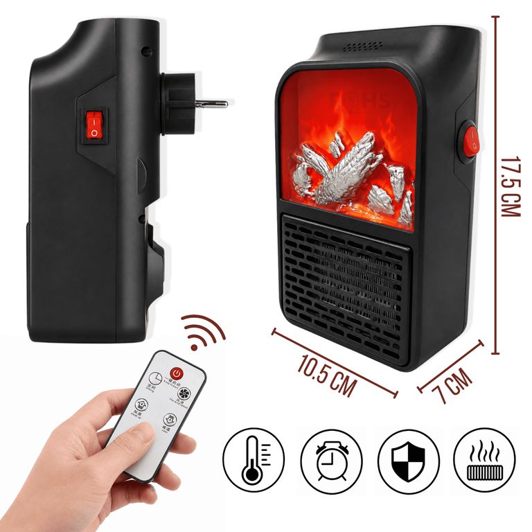 Calentador Eléctrico Flame Heater 1000W Con Control Remoto Y Efecto Chimenea