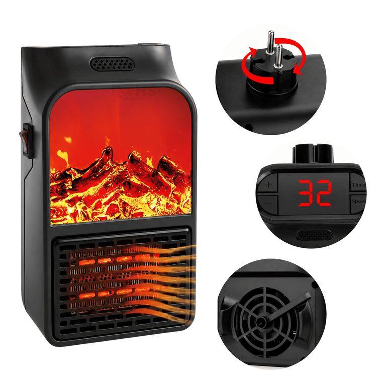 Calentador Eléctrico Flame Heater 1000W Con Control Remoto Y Efecto Chimenea