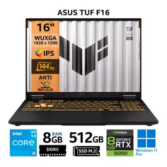ASUS - Laptop TUF F16 FX608JHI-TU380 16" WUXGA IPS, Core i5 14450HX, RAM 8GB, SSD 512GB, RTX 5050 8GB.