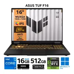 ASUS - Laptop TUF F16 FX608JHR 16" WUXGA IPS, Core i7 14650HX, RAM 16GB, SSD 512GB, RTX 5050 8GB.