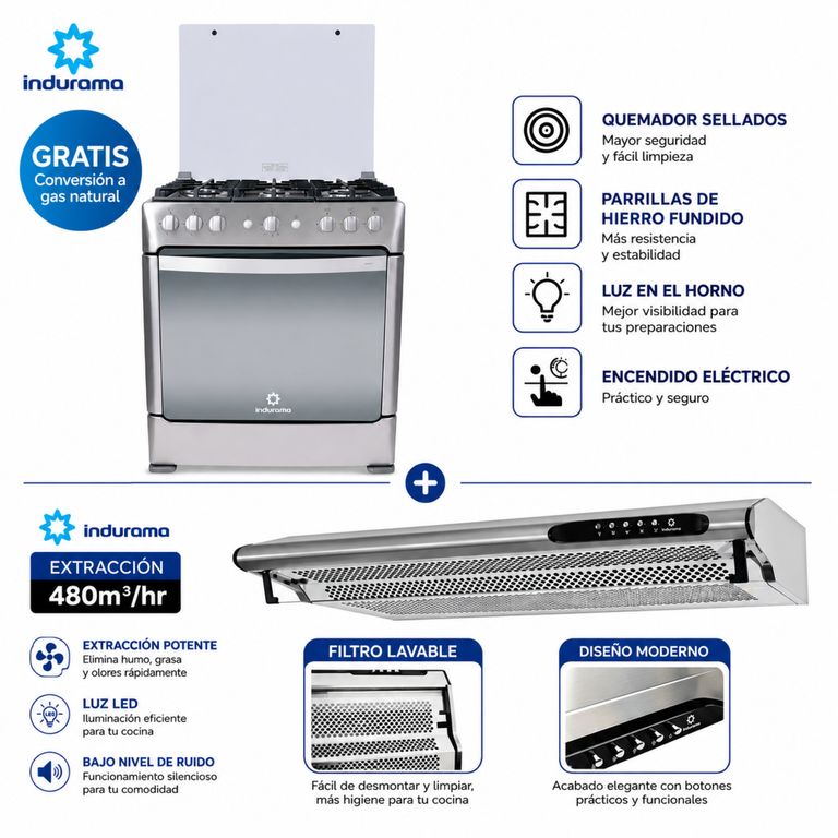 COCINA PARMA ZAFIRO 6 HORNILLAS CROMA + CAMPANA