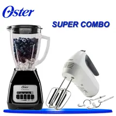 OSTER - SUPER COMBO: Licuadora 550W Negra + Batidora de Mano 250W 6 Velocidades