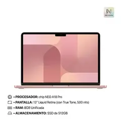 APPLE - MACBOOK NEO A18 PRO RAM 8GB SSD 512GB PANTALLA 13 TECLADO ESPAÑOL - ROSA RUBOR