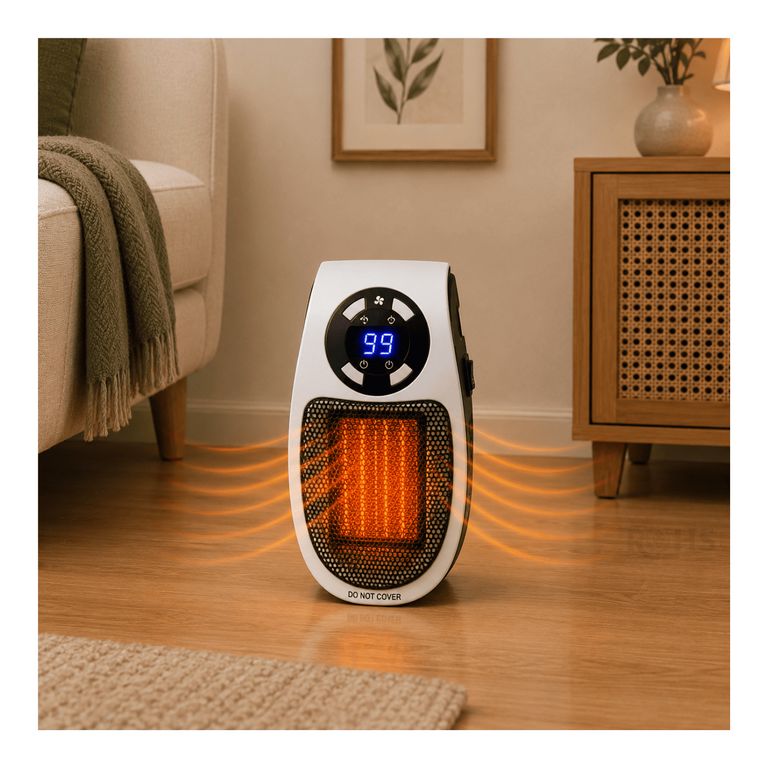Calentador Eléctrico Portátil 500W Con Pantalla Digital Control Remoto Y Temporizador