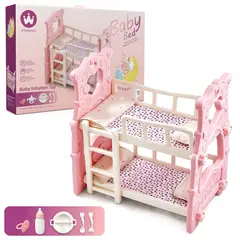 PEQUEÑAS TRAVESURAS - Cuna Camarote Rosada para Muñecas con Accesorios