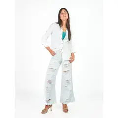 MICHELLE BELAU - Pantalón palazzo denim rasgado