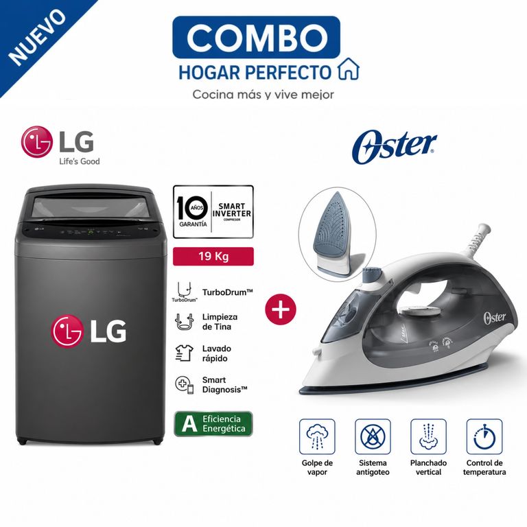 Lavadora 19 kg Turbodrum Carga Superior Wt19BVTB Negro + Plancha