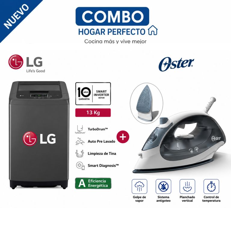 Lavadora 13 kg Carga Superior WT13BVTB Negro + Plancha