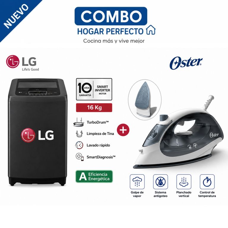 LAVADORA 16 KG WT16BVTB TURBODRUM CARGA SUPERIOR NEGRO + PLANCHA