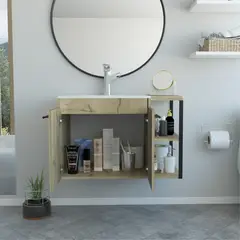 TUHOME - Mueble De Baño Flotante Con Lavamanos 2 Puertas Khari Duna