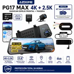 GENERICO - CÁMARA PARA AUTOS DASHCAM AZDOME PG17 MAX Espejo 4K GPS + WiFi + 64GB + Kit 24H