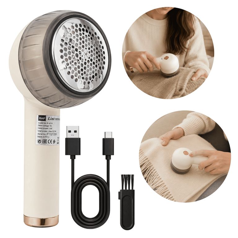 Removedor De Pelusa Eléctrico RAF R.790 Recargable USB Para Ropa Mantas Y Tapizados