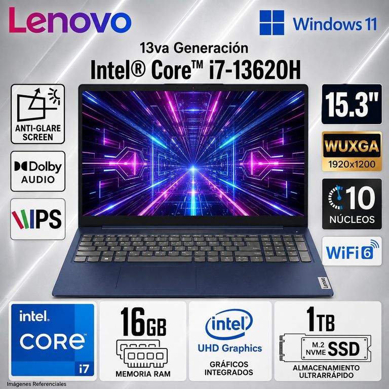 Laptop Ideapad Slim 3 Intel Core i7-13620H 16GB RAM 1TB SSD 15.3" WUXGA - 83K100NALM