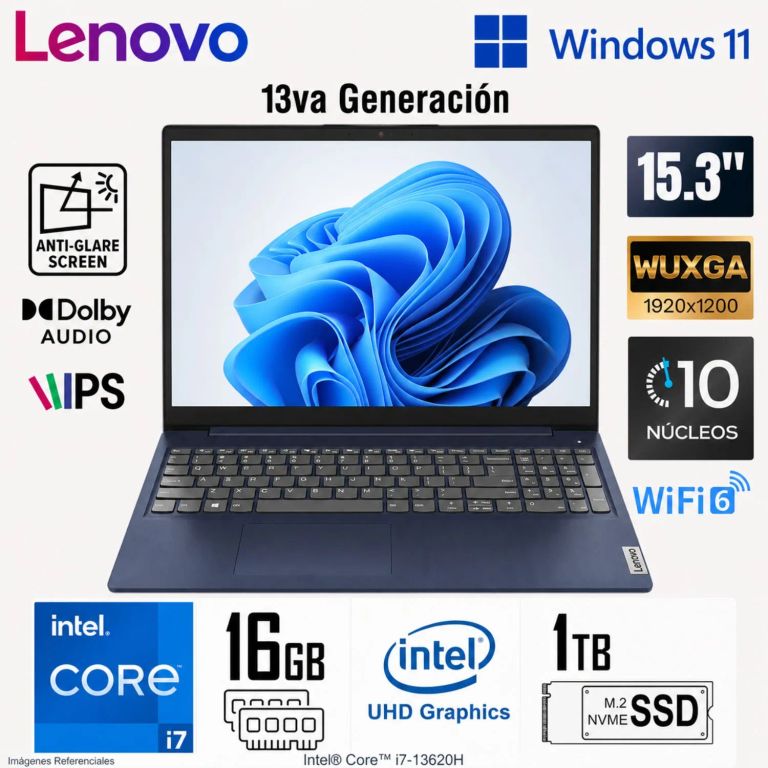 Laptop Ideapad Slim 3 Intel Core i7-13620H 16GB RAM 1TB SSD 15.3" WUXGA - 83K100NALM