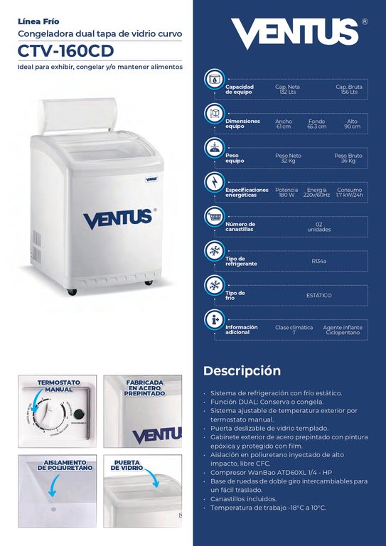 Congeladora Conservadora Tapa Vidrio con Cenefa 160L CTV-160CD