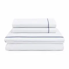 ARLIN TEXTIL - Juego De Sábanas 220 Hilos Algodón Deluxe / Blanco Azul Arlin