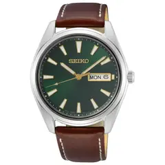 Seiko - Reloj Neo Classic Hombre Cuarzo Dial Verde 40mm Cuero Marrón Zafiro SUR449P1