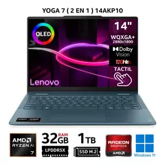 LENOVO - Laptop Yoga 7 (2 en 1) 14AKP10, 14" OLED 2.8K Táctil, Ryzen AI 7 350, RAM 32GB, SSD 1TB, Win.