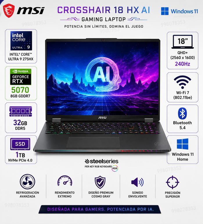 Laptop Crosshair 18 HX AI 2XWGKG-012US 18″ QHD+ 240Hz Core Ultra 9 RTX 5070 32GB 1TB SSD