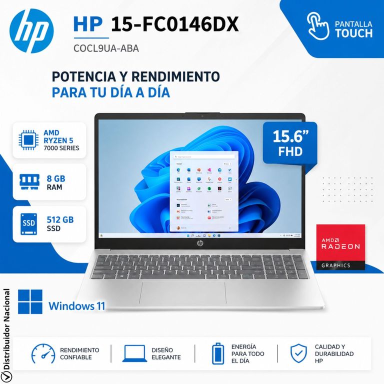 Laptop Notebook 15-FC0146DX 15.6" FHD TACTIL AMD Ryzen™ 5 7520U 8GB RAM 512GDB SSD C0CL9UA
