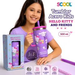 SCOOL - Tumbler Térmico Infantil Hello Kitty and Friends Acero Inoxidable 304 con Caña y Asa 500 ml Libre de BPA Antiderrame