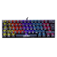 HALION - Teclado Mecánico Gamer Comanche 62 Teclas KM201 - 60% - Switch Rojo - Rainbow LED -USB- Negro