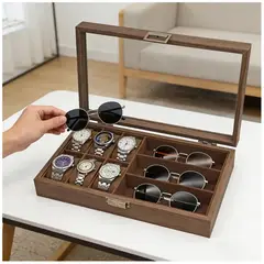 INSPIRA MARKET - Organizador porta Relojes Gafas 9 espacios Elegante Madera