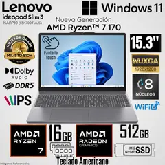LENOVO - Laptop IdeaPad Slim 3 15ARP10 AMD Ryzen 7 170 16GB RAM 512GB SSD 15.3" WUXGA Táctil
