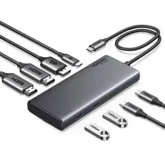 UGREEN - Adaptador Hub Revodok 8 en 1 HDMI DP 4K 60Hz Tipo C 100W Gris