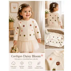 GENERICO - Cardigan Infantil Coreano para Niña Tejido Suave con Flores Bordadas Multicolor Manga Larga