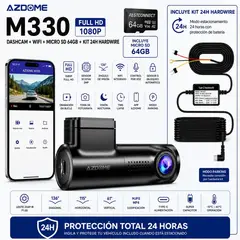 AZDOME - CÁMARA PARA AUTOS DASHCAM M330 1080P WiFi + 64GB + Kit 24H