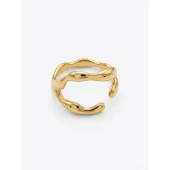 SM - Anillo Ajustable de Diseño Orgánico Ondulado en Acero Baño de Oro 18K