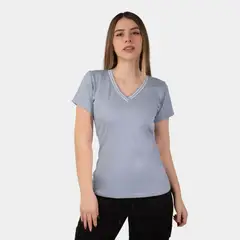 PAPIROS DENIM - Polo Mujer Cuello V con Ribete Contrastante 100% Algodón