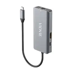 VIDVIE - HUB 6 en 1 Tipo-C HUB01 HDMI 4K USB 3.0 RJ45 Gris