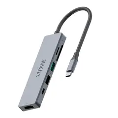 VIDVIE - HUB 6 en 1 Tipo-C HUB03 HDMI 4K SD TF 100W Gris