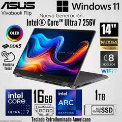 ASUS - Laptop Vivobook Flip TP3407SA-DS74T Intel Core Ultra 7 256V 16GB RAM 1TB SSD 14" OLED Táctil